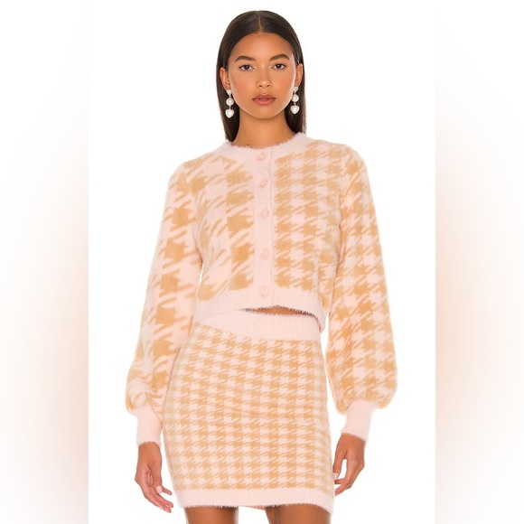 For Love and Lemon Fuzzy Plaid Pink and Tan Cher Cardigan - Picture 4 of 7